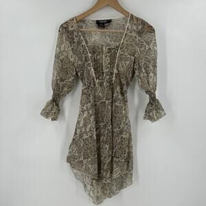 Vintage Rampage Sheer Mini Dress Womens M Paisley Flared Sleeve Smocked Fairy